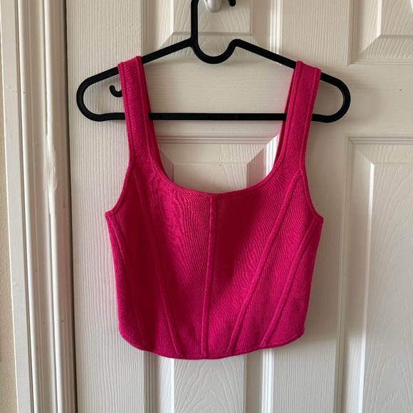 Wilfred Aritzia Natalie Knit Square-Neck Bustier Crop Tank Top Pink Size Medium - Picture 1 of 8